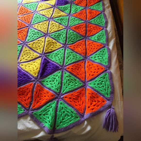 Vintage Colorful Geometric Handmade Crochet Blanket Afghan - Picture 6 of 14